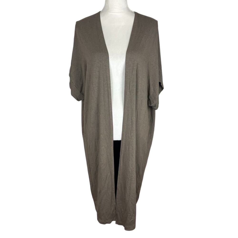 Bryn Walker Brown Duster Open Front Cardigan Sweater Minimalist Lagenlook Sz XS